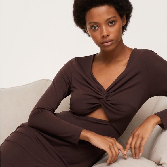 MANGO BROWN CUT-OUT LONG SLEEVE FORMAL DRESS SIZE 8 New w/ Tag - Picture 5 of 13